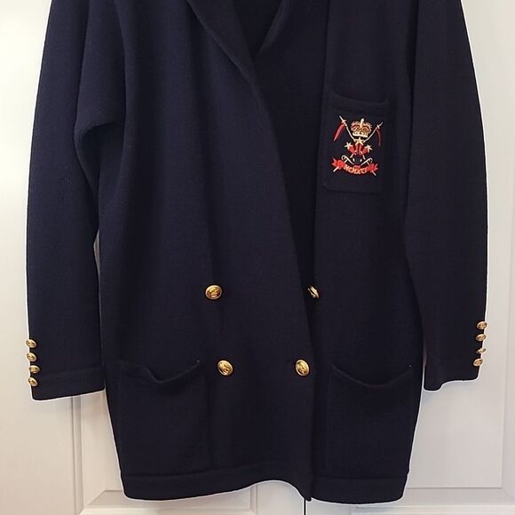 Nordstrom Tailored Wool Knit Crested Cardigan Sweater Navy Blue Size L - Picture 3 of 13